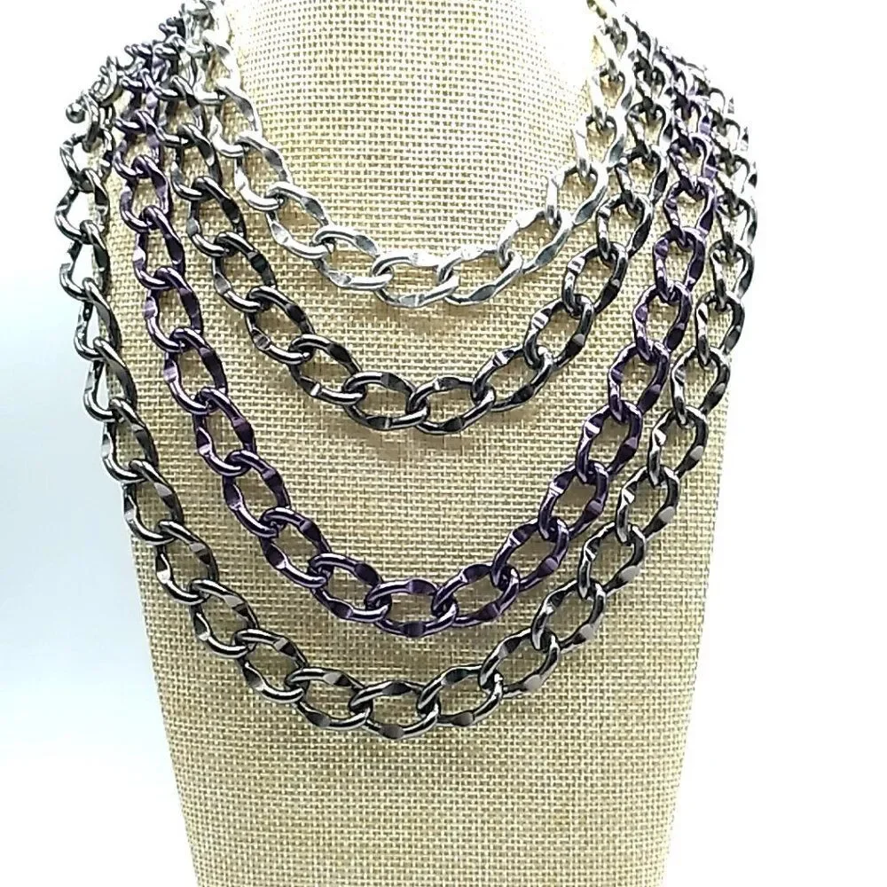 Chico's Unisex Heavy Necklace 4 Strand Metal Multi-tone Chain Link
